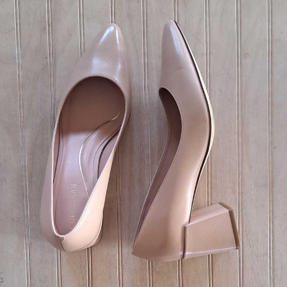Cole Haan Grand 360 Blush Pink Pointy Toe Leather Dress Block Heel Pumps